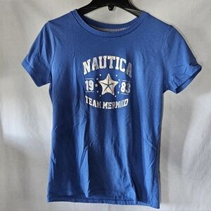 Nautica blue and white team mermaid t-shirt, small #mermaidcore